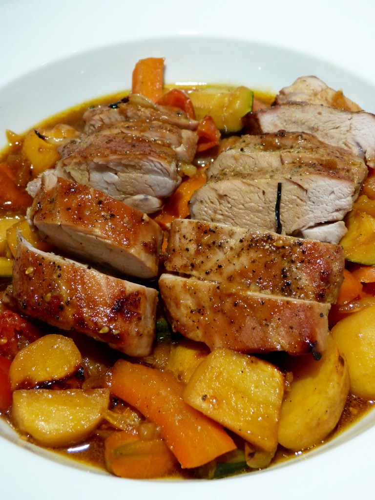 Filet mignon de porc et ses petits légumes